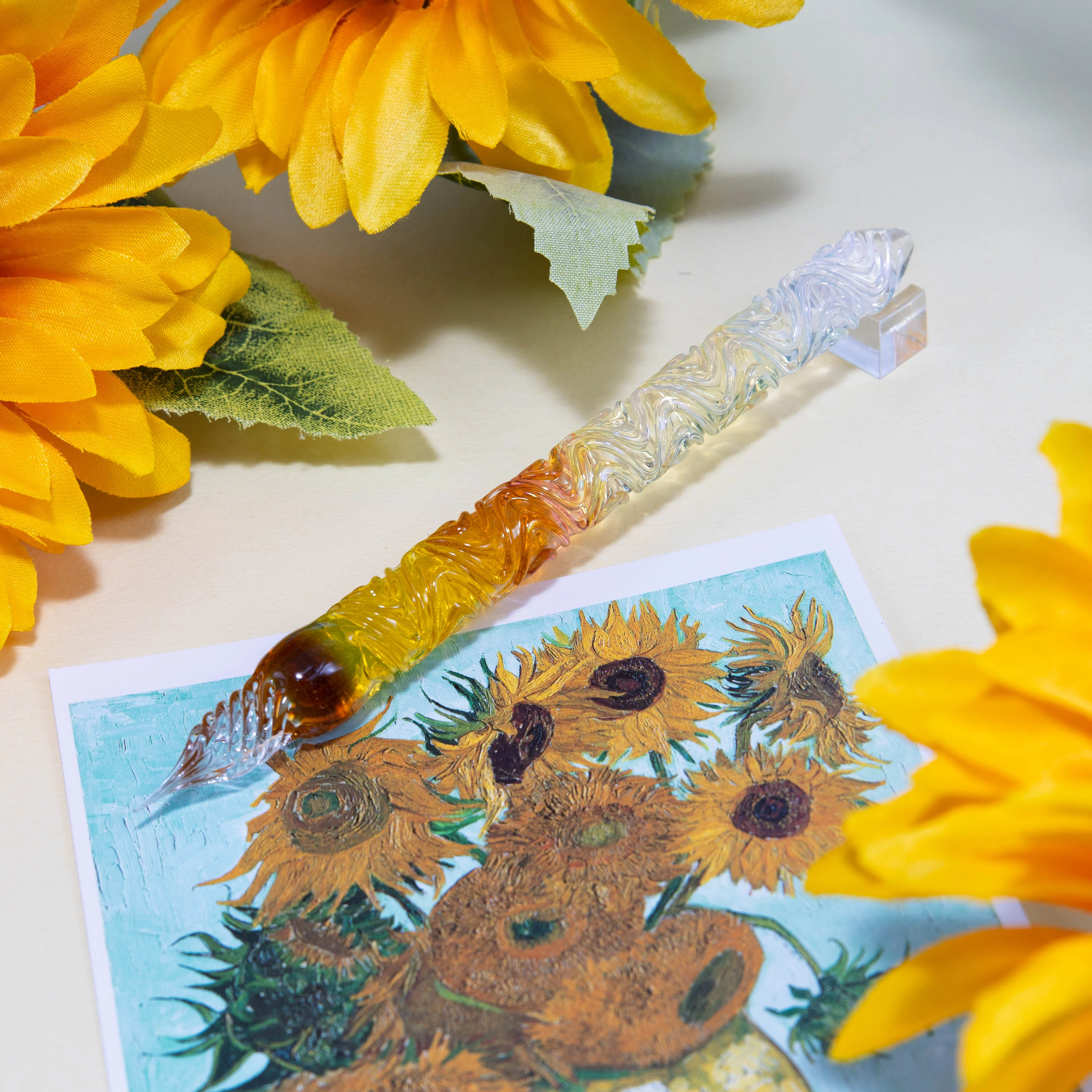 The Sunflowers of Arles Glass Pen, Watercolor version, BUNGUBOX x Synchronicity Glass Art - Image 3