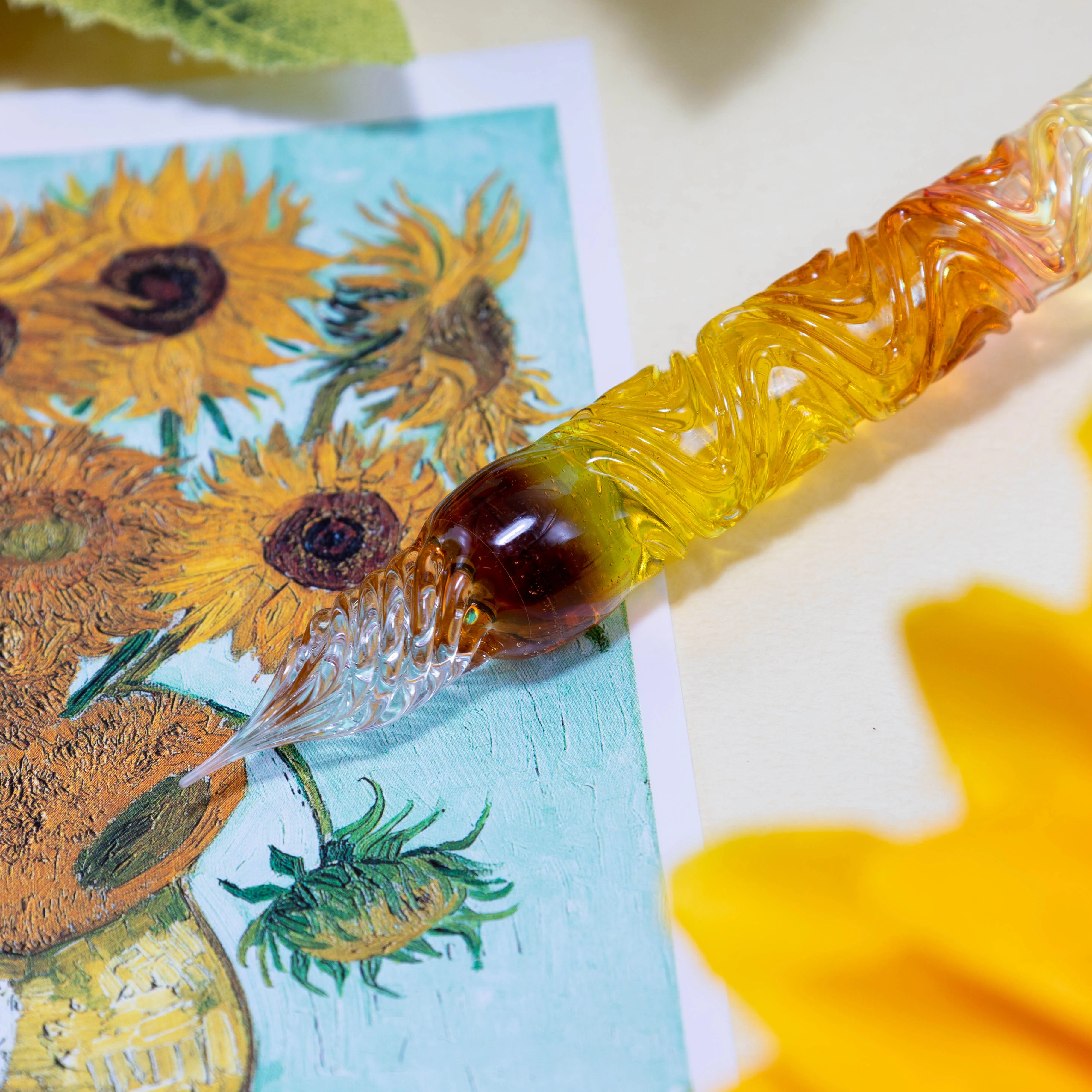 The Sunflowers of Arles Glass Pen, Watercolor version, BUNGUBOX x Synchronicity Glass Art - Image 4